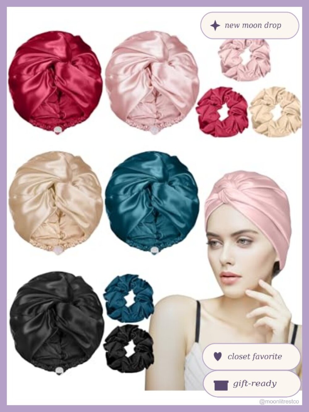 5 Set Adjustable Satin Sleep Bonnets with Scrunchies Double Layer Hair Wrap